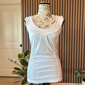 Soho Lady White Sleeveless Tank Top‎ Ruched Fitted Casual Blouse 1X/2X
